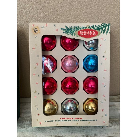 Vintage Shiny Brite Glass Ornaments – Eckardt & Sons USA Set of 36 in Boxes - Picture 3 of 16